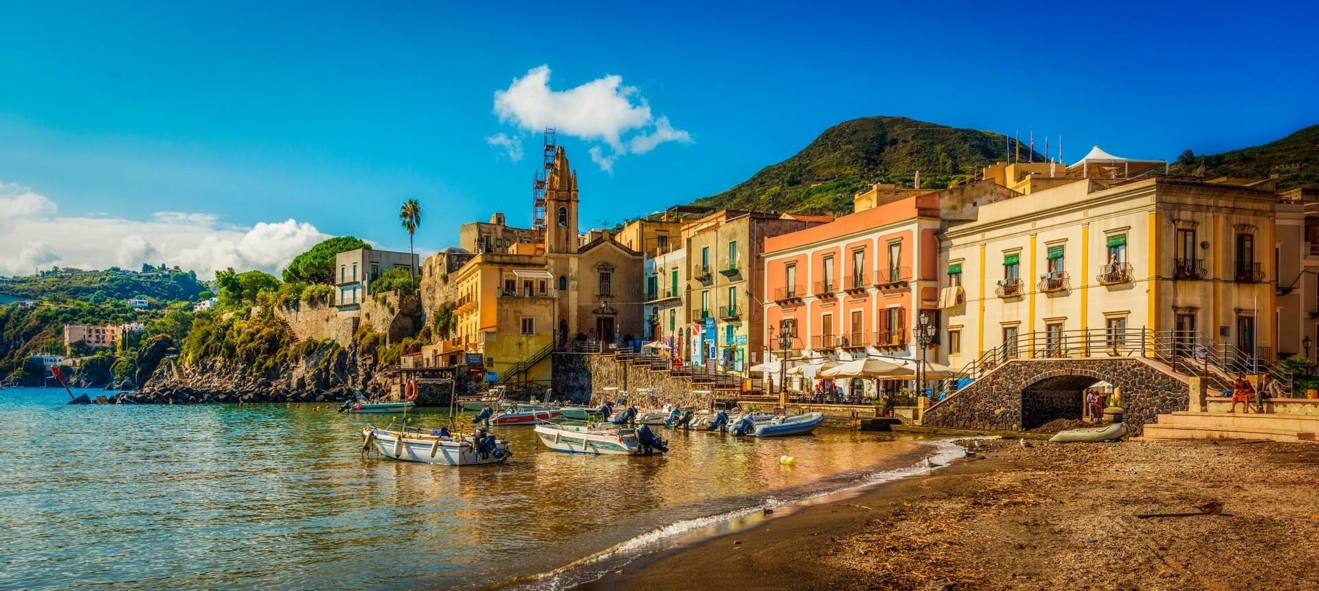 Countryside in Lipari in sunny weather with few clouds