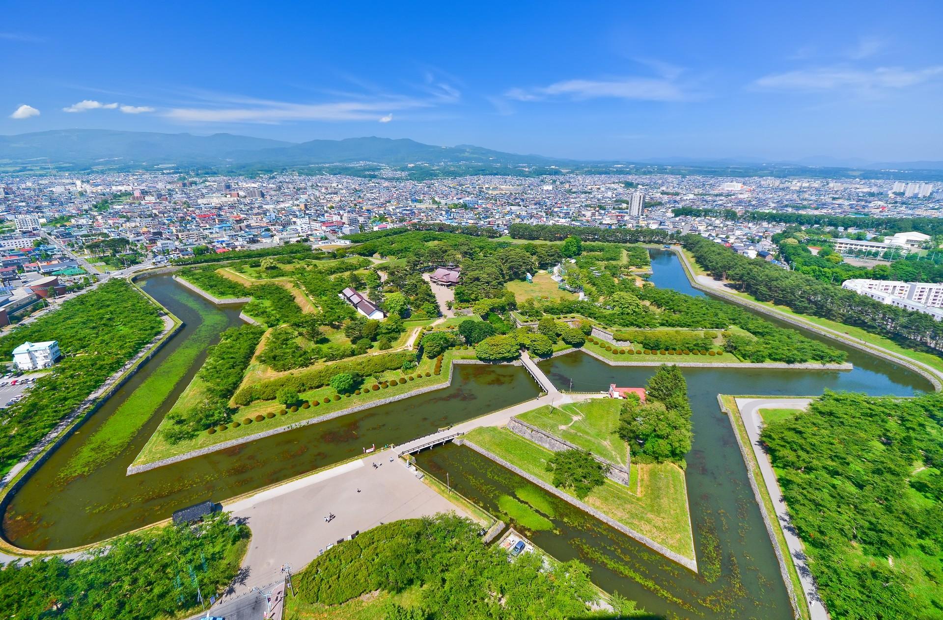 Hakodate in sunny weather with few clouds