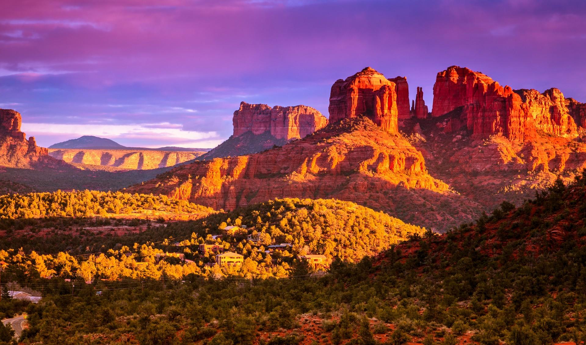 Mountain range in Sedona at sunset time