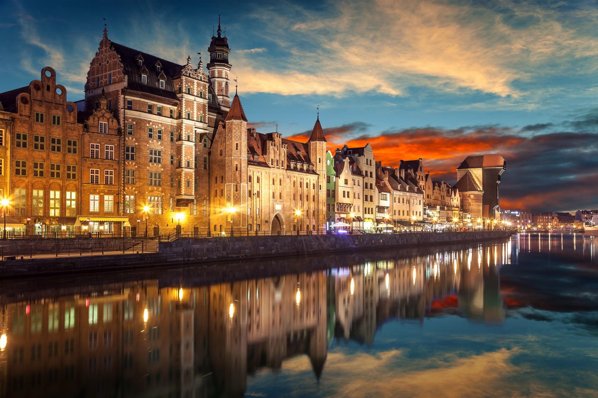 Architecture in Gdańsk at sunset time