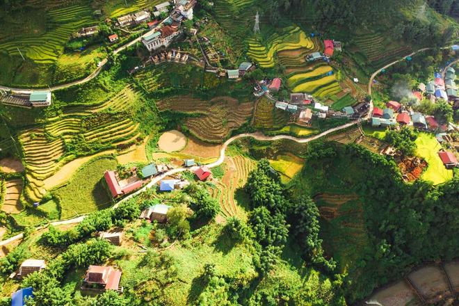 Rice paddies and small houses of Sapa, Vietnam