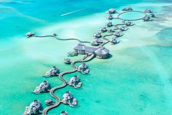 Beautiful resorts in the Maldives on the ocean