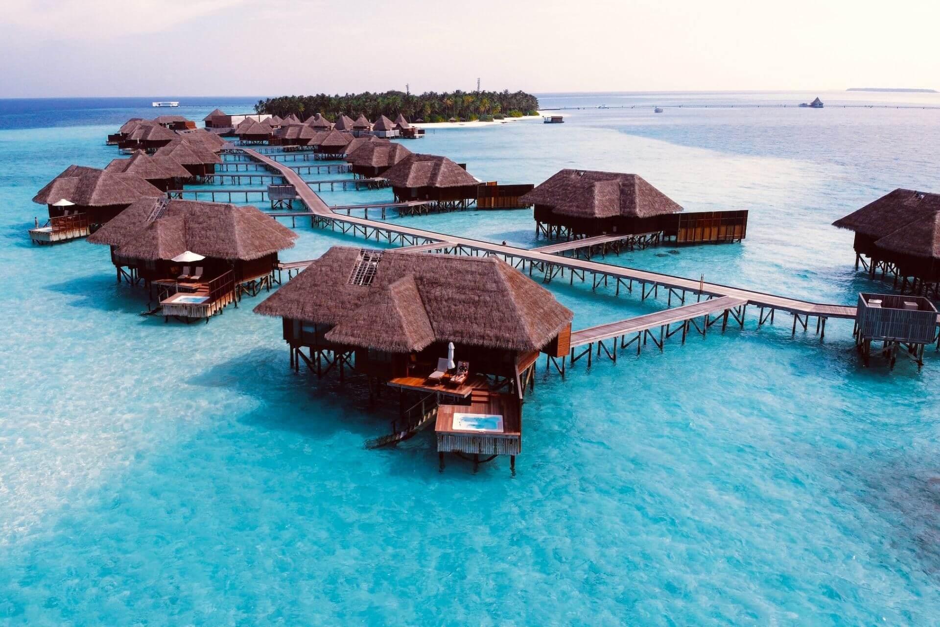Beautiful resorts situated over the sea in the Maldives