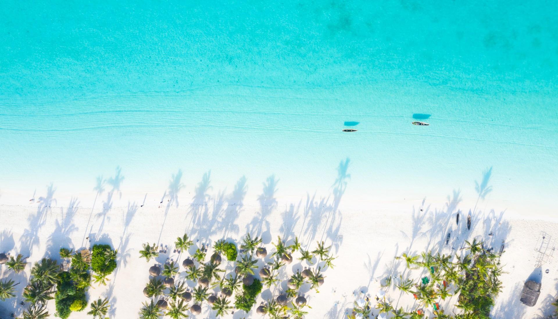 Nice beach by the sea with turquise water in Zanzibar