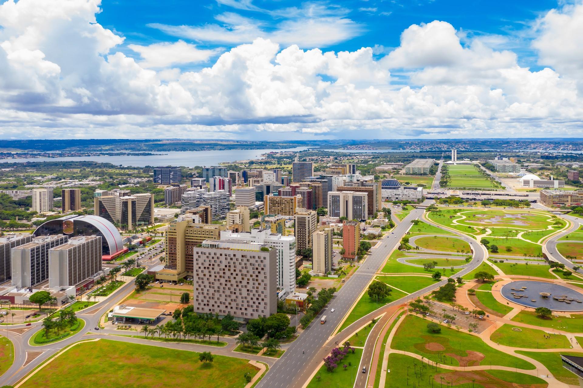 Aerial view of architecture in Brasília on a cloudy day