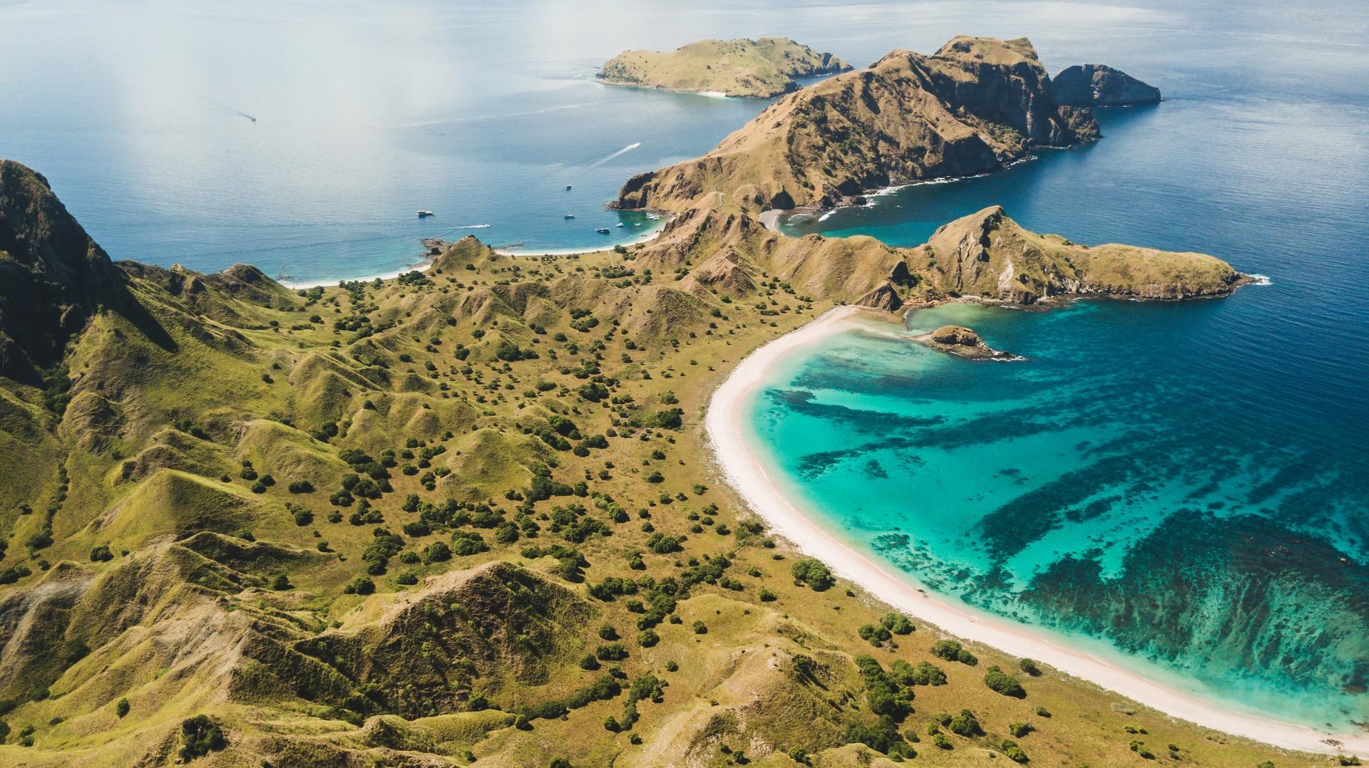 Aerial view of beach in Komodo