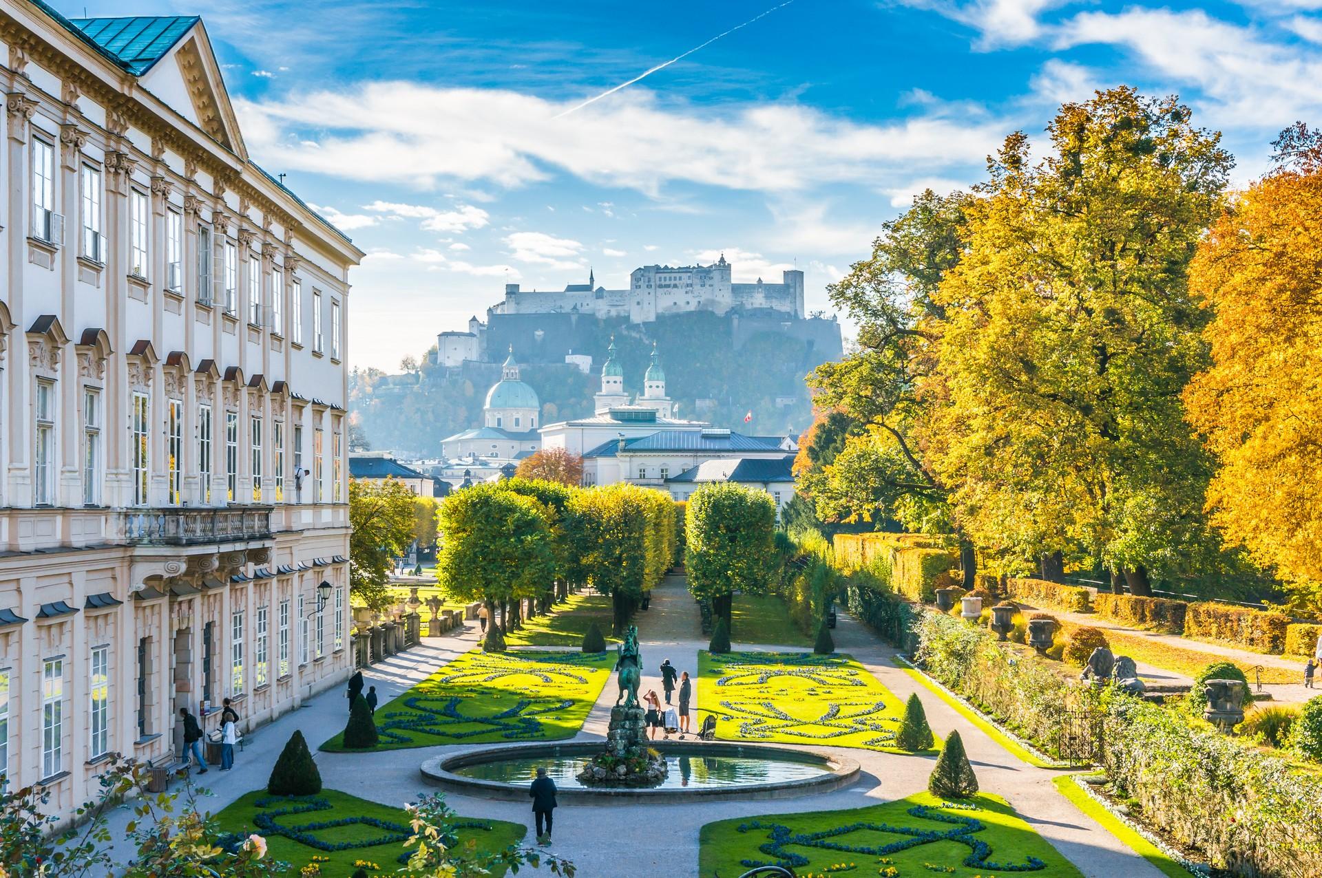 Architecture in Salzburg in sunny weather with few clouds