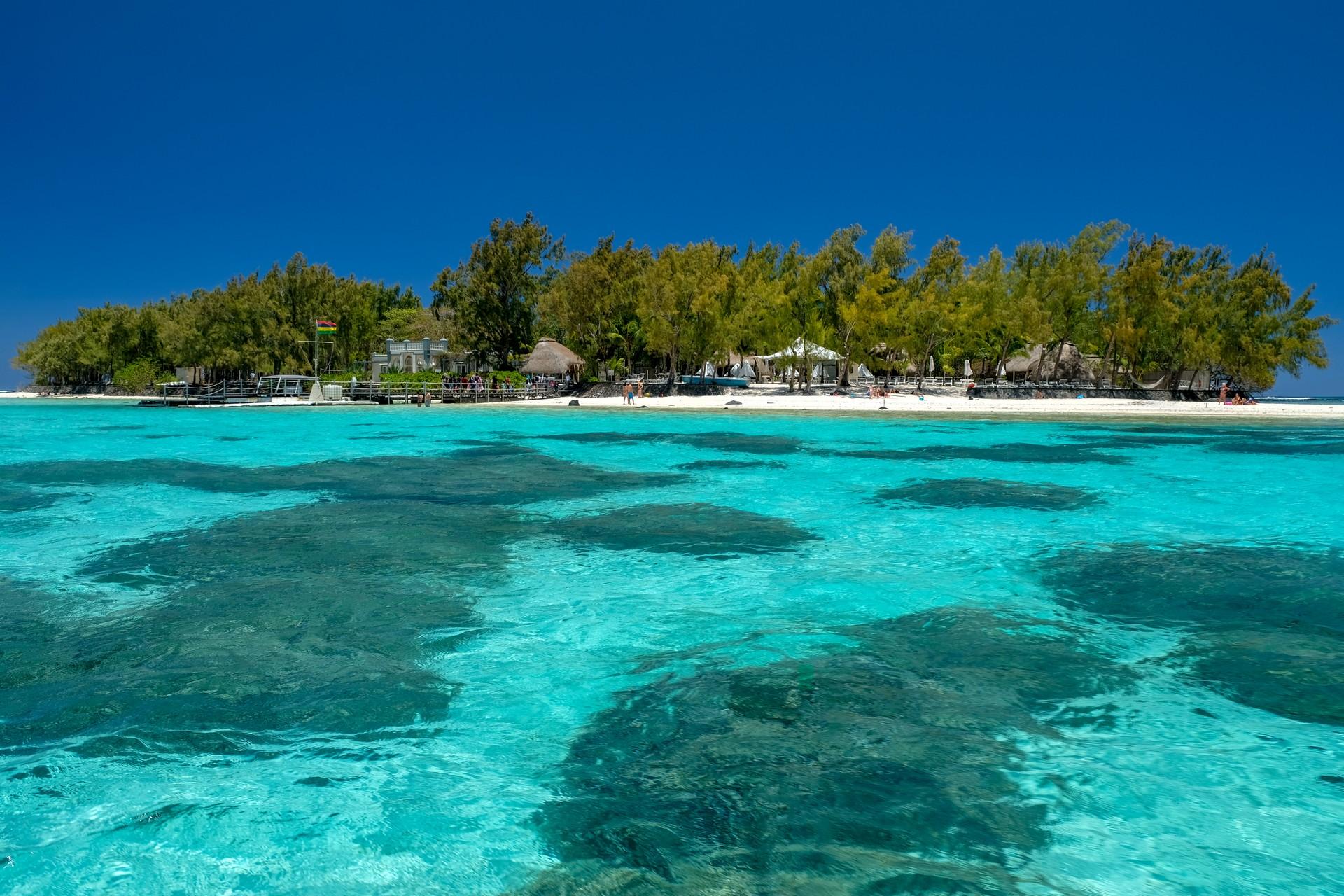 Awesome beach with turquise sea in Blue Bay on a clear sky day