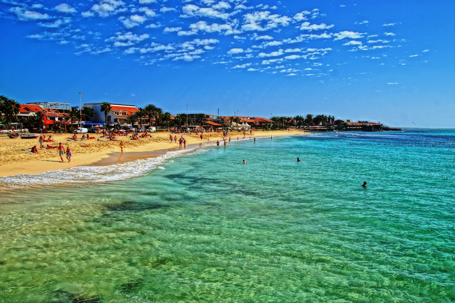 Beach with turquise water in Santa Maria in sunny weather with few clouds