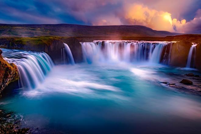 Godafoss, Iceland? waterfall at sunset