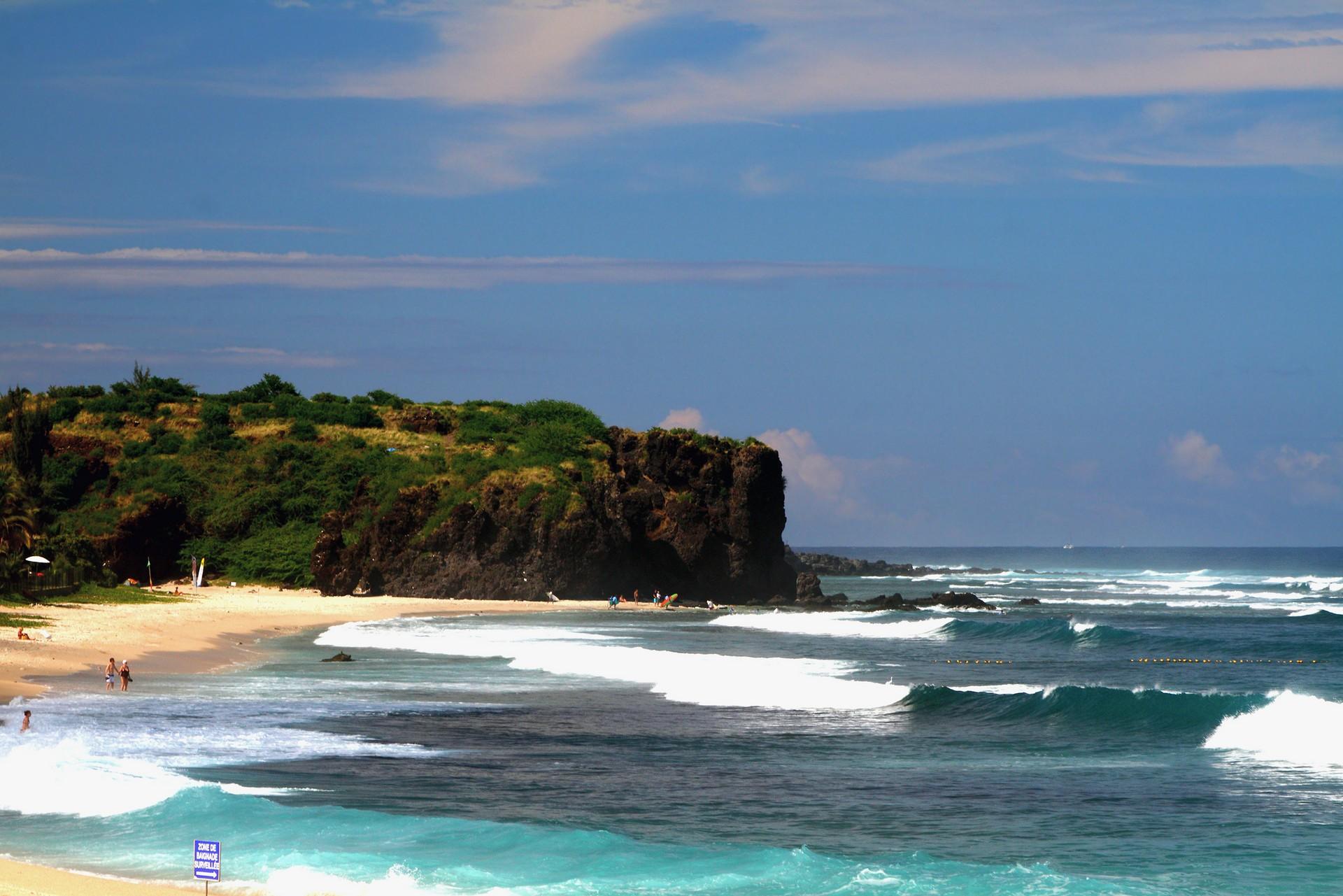 Beach in Reunion on a sunny day with some clouds