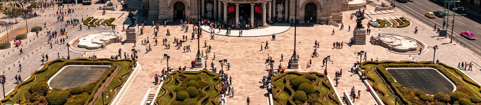 City square in Mexico City with nice weather and blue sky
