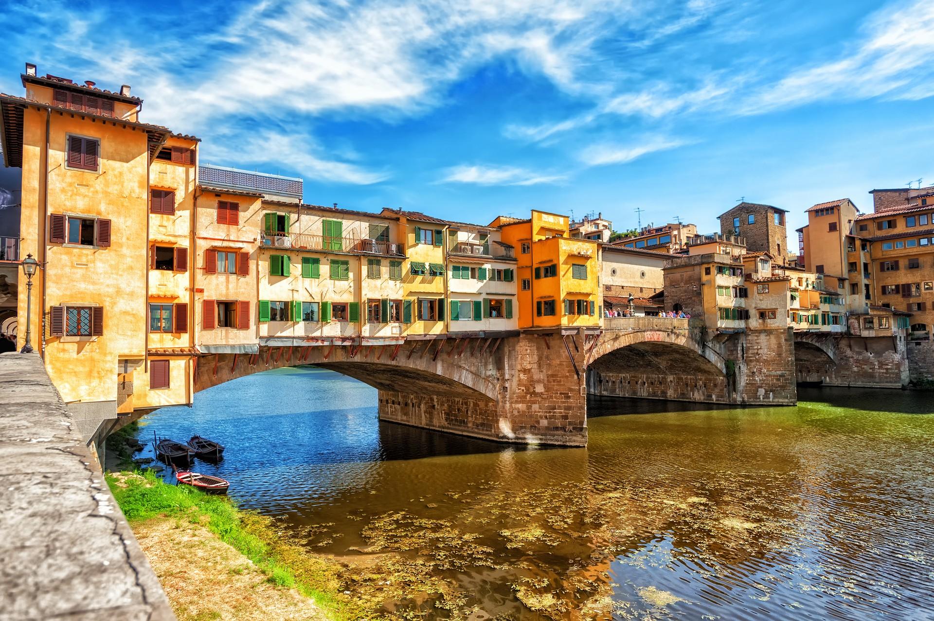 Bridge in Florence in sunny weather with few clouds