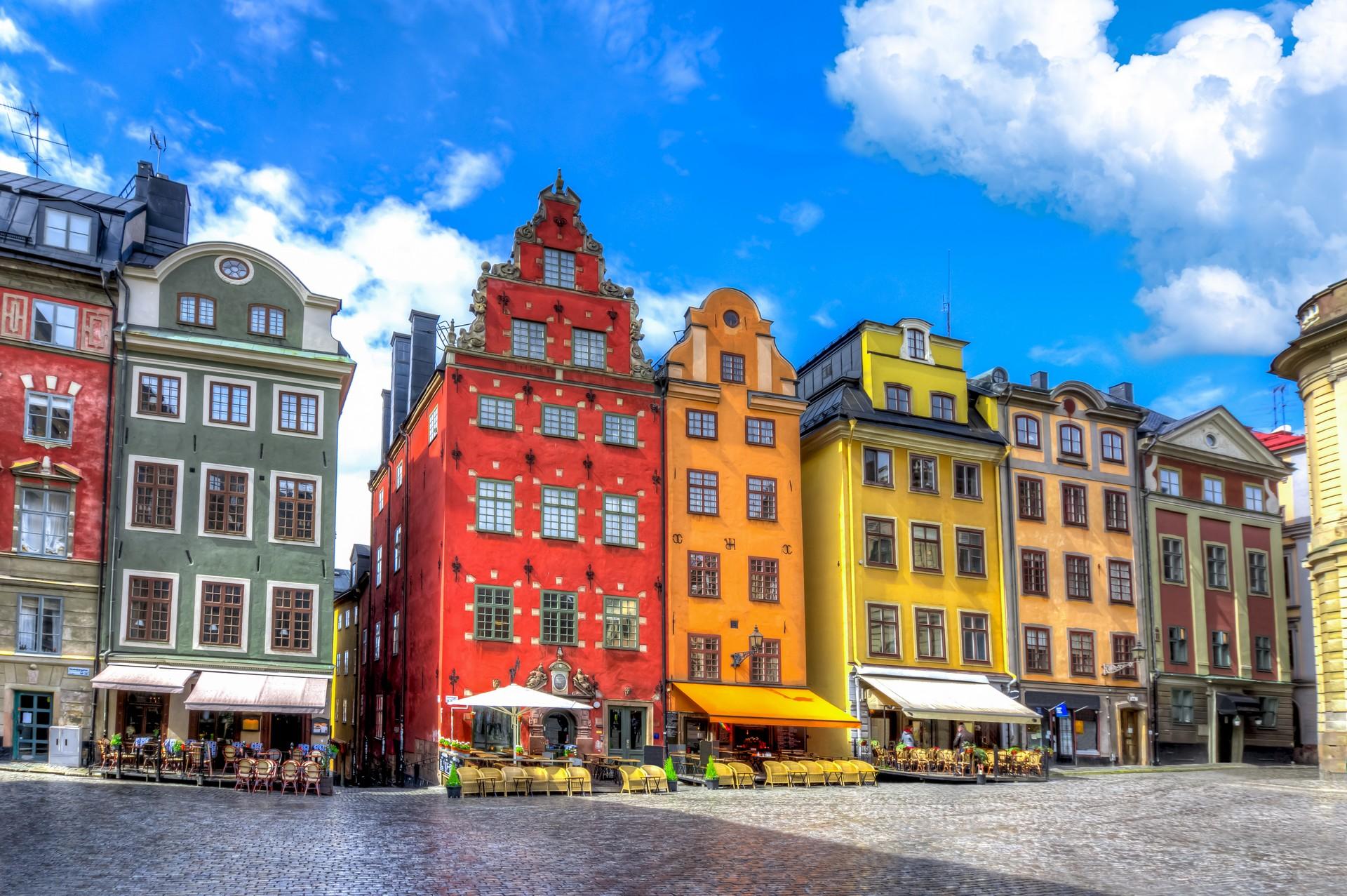 City square in Stockholm in partly cloudy weather