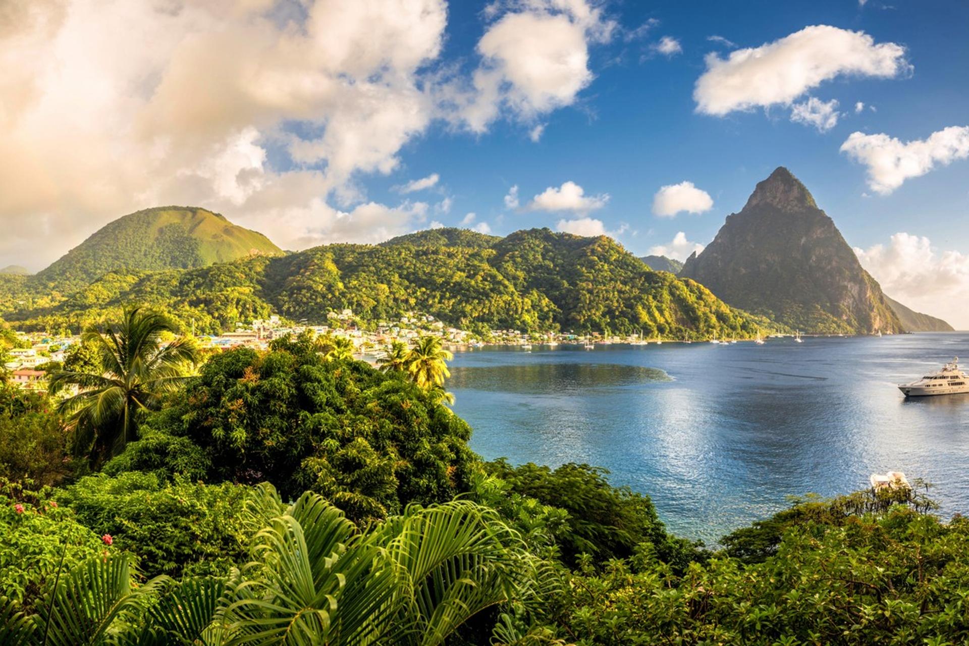 Mountain range in Soufriere in partly cloudy weather