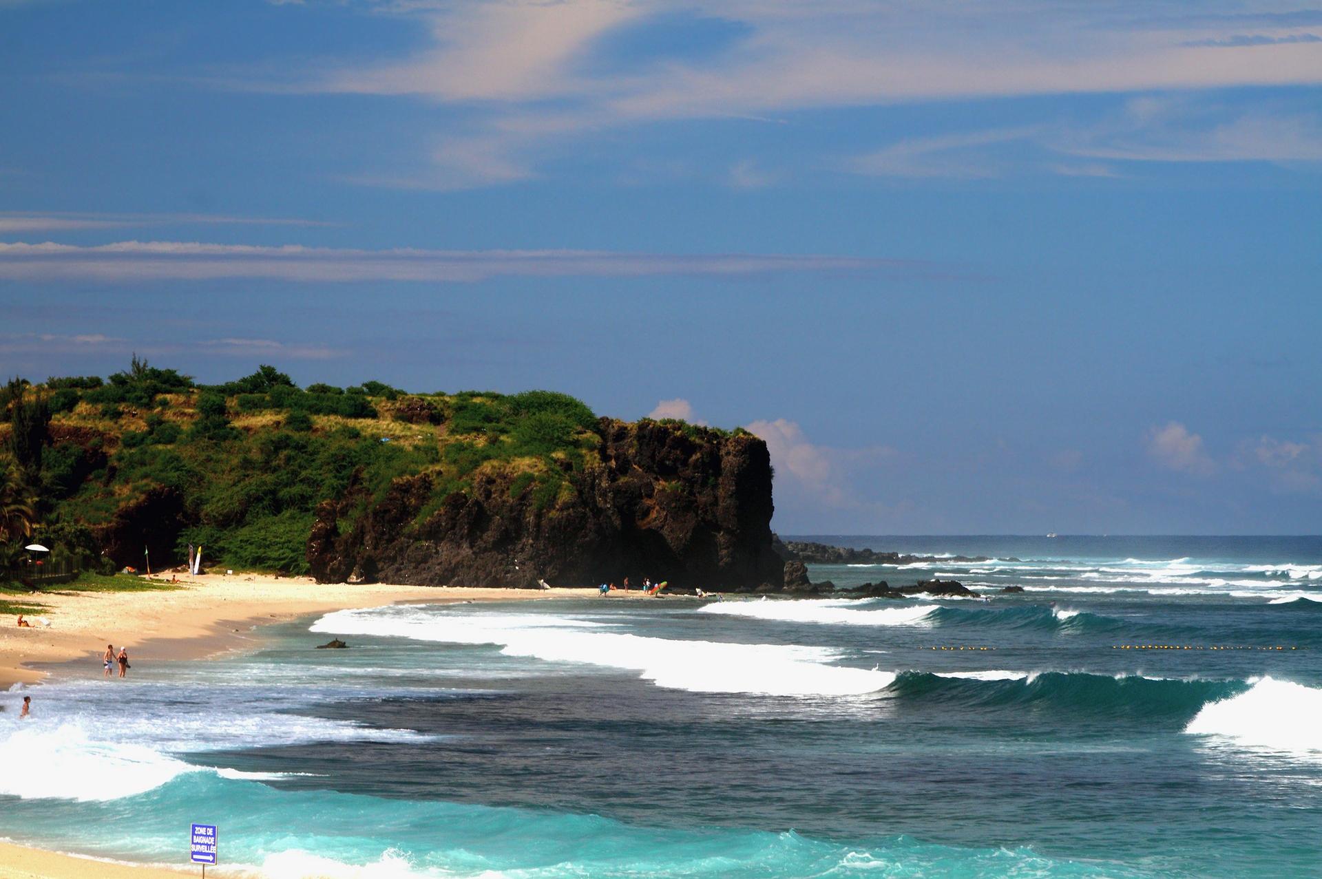 Beach in Reunion on a sunny day with some clouds