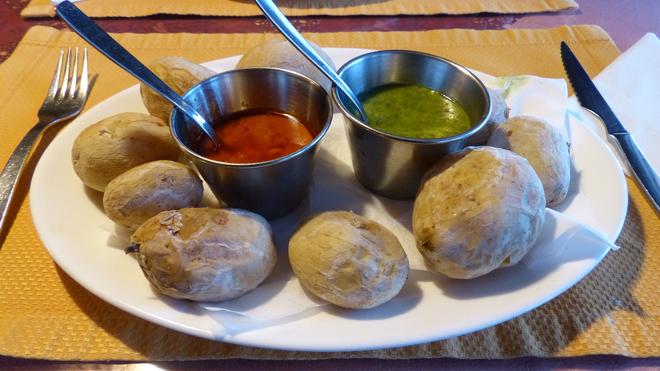 Tenerife: potatoes on a plate with two sauces