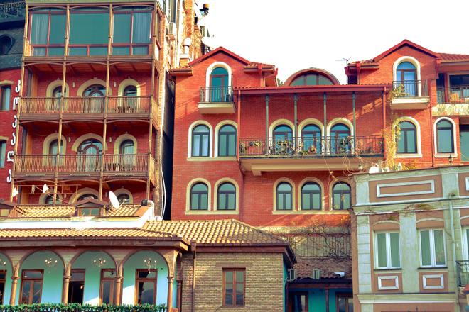 Tbilisi, Georgia: detail of coloured houses.