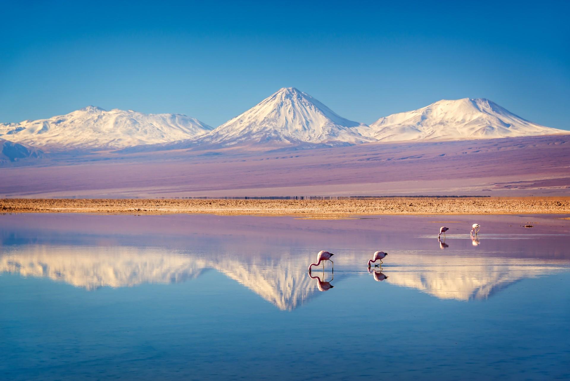 Aerial view of mountain range near San Pedro de Atacama on a sunny day