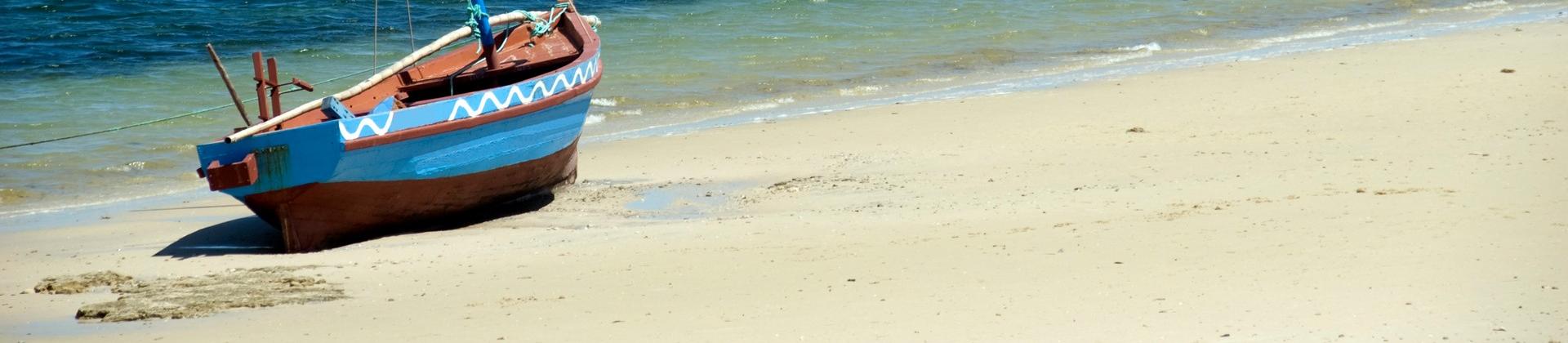 Awesome beach with turquise sea in Mozambique on a clear sky day