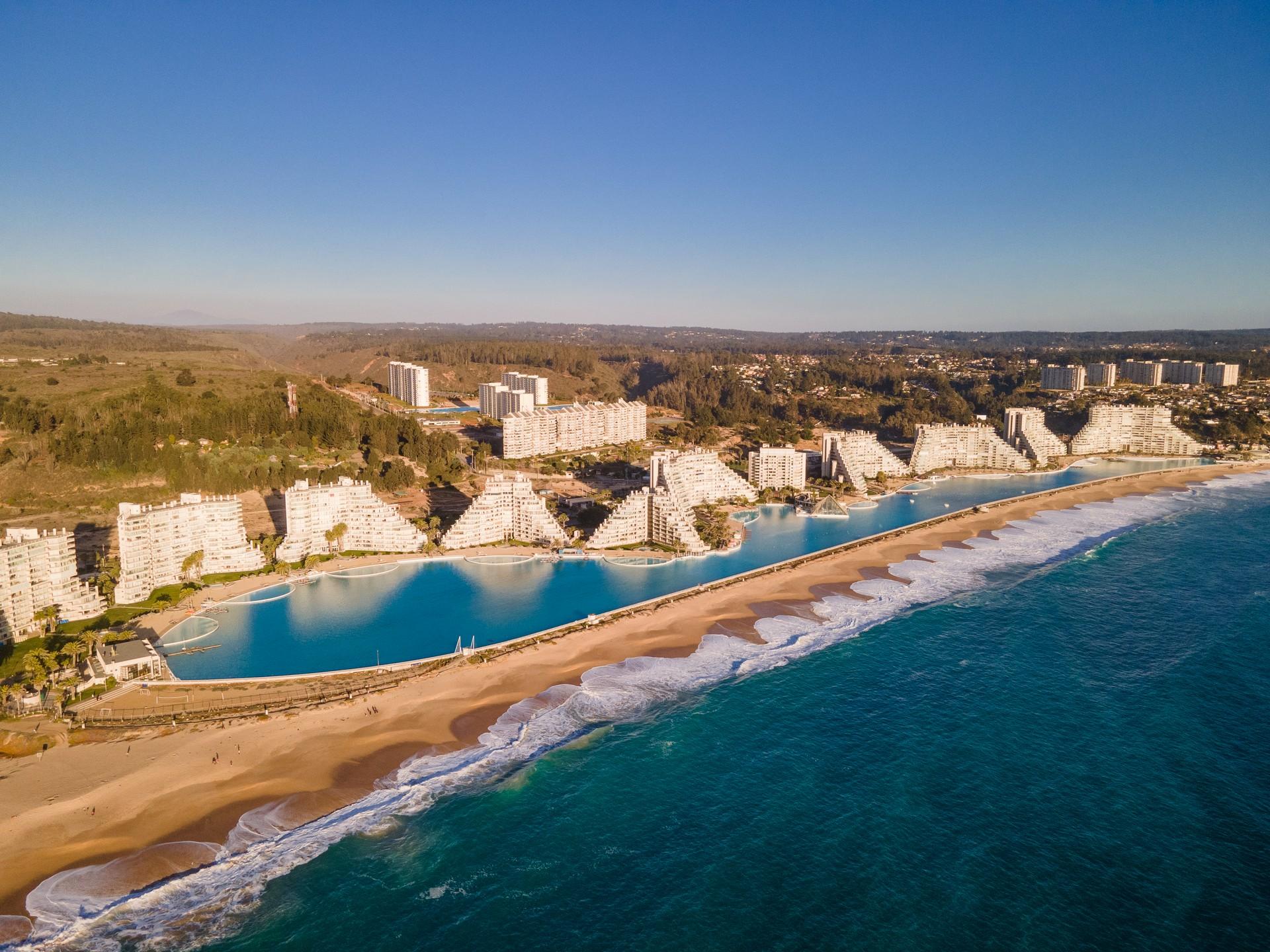 Aerial view of beach in Algarrobo on a clear sky day