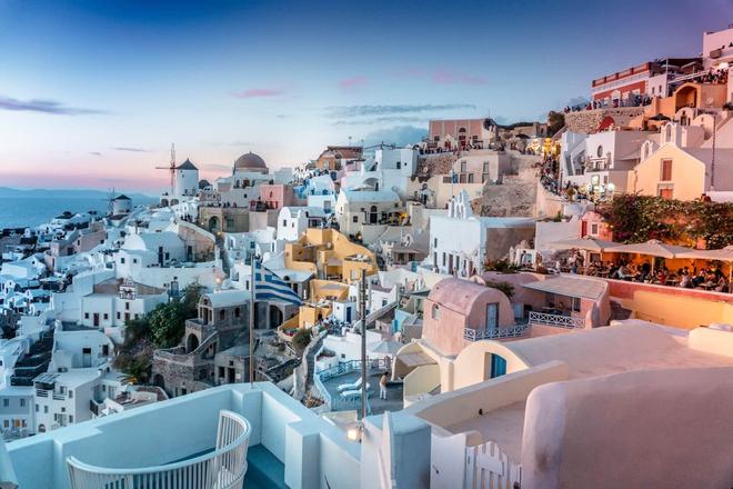 View of the romantic houses in Santorini, Greece