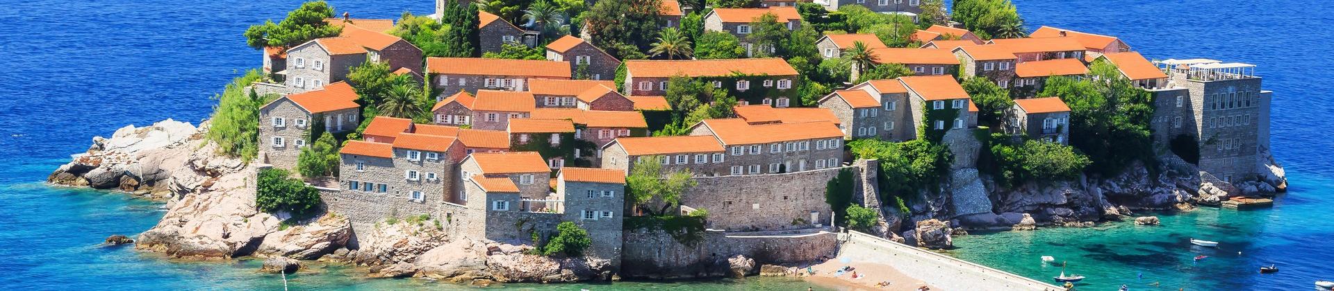 Aerial view of people on the beach in Budva