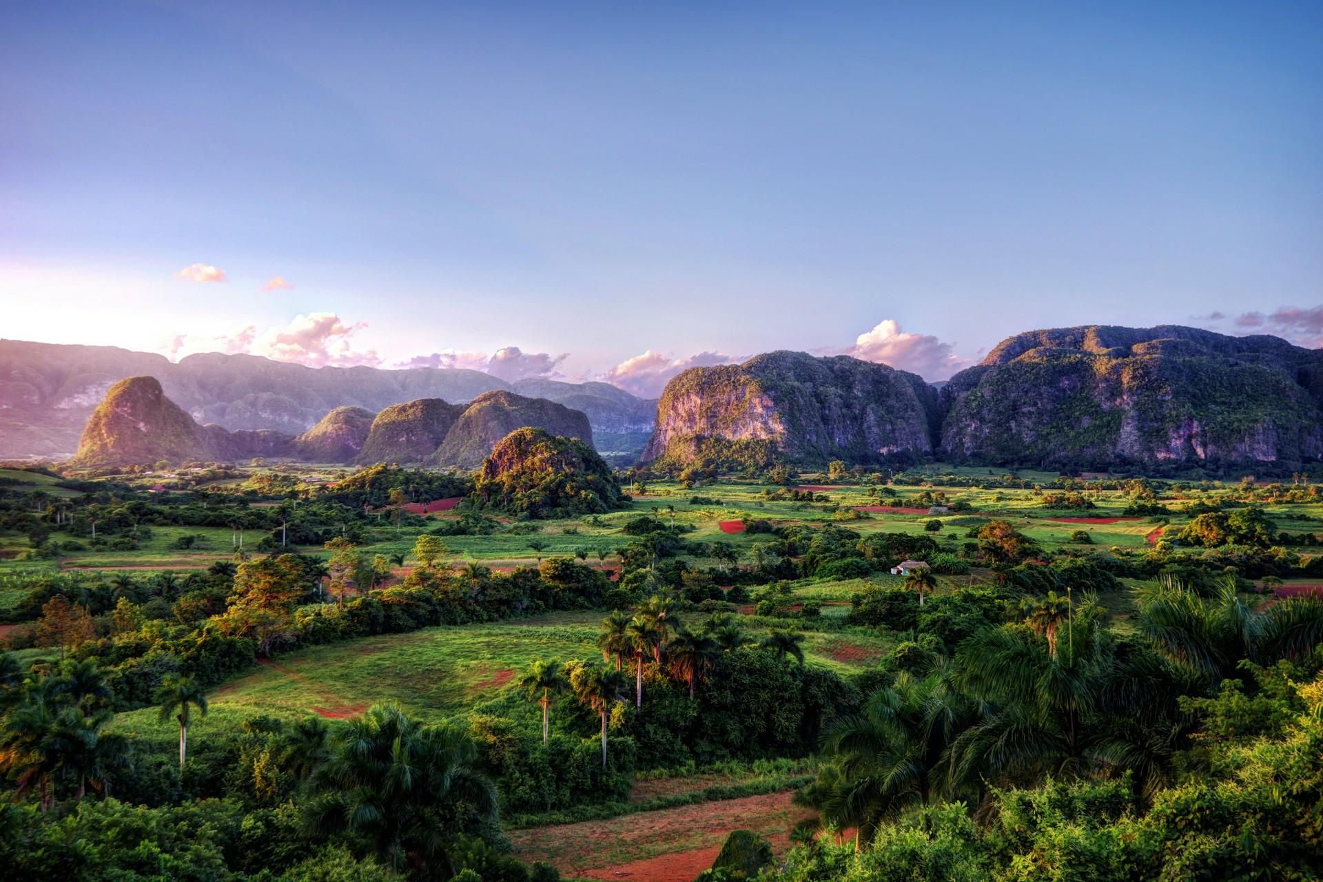 Mountain range near Vinales in sunny weather with few clouds