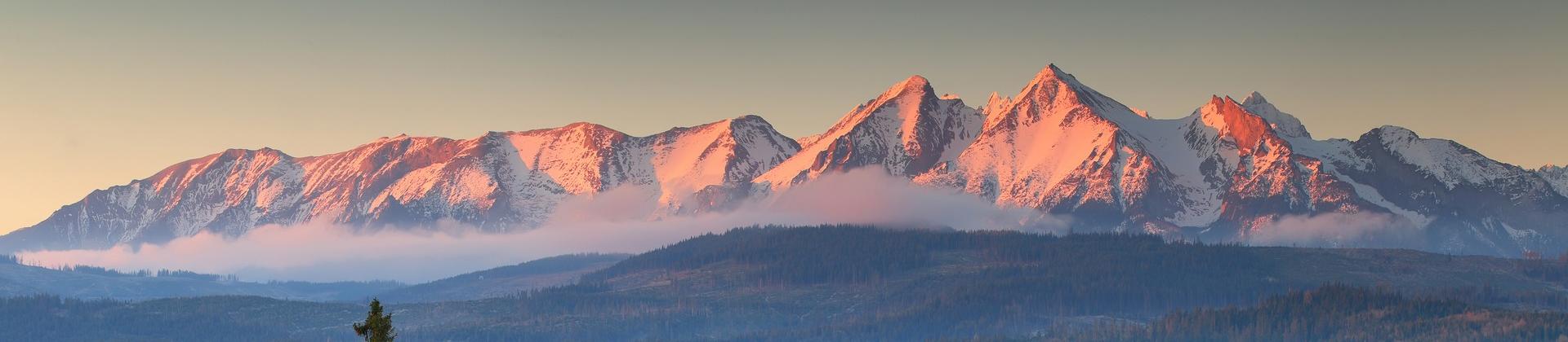Mountain range near Zakopane at sunset time
