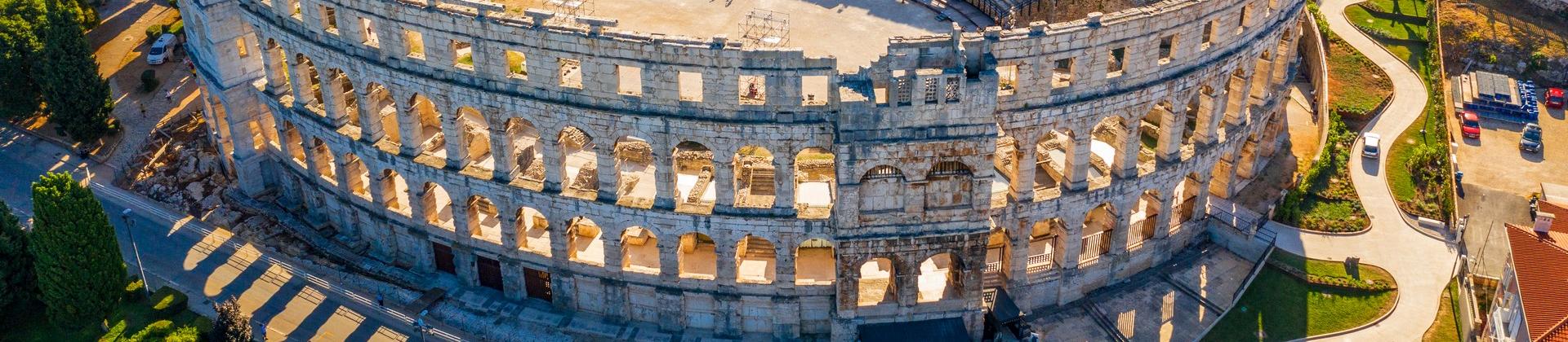 Aerial view of bridge in Pula