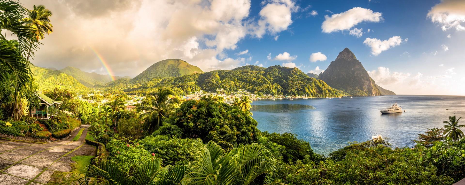 Mountain range in Soufriere in partly cloudy weather