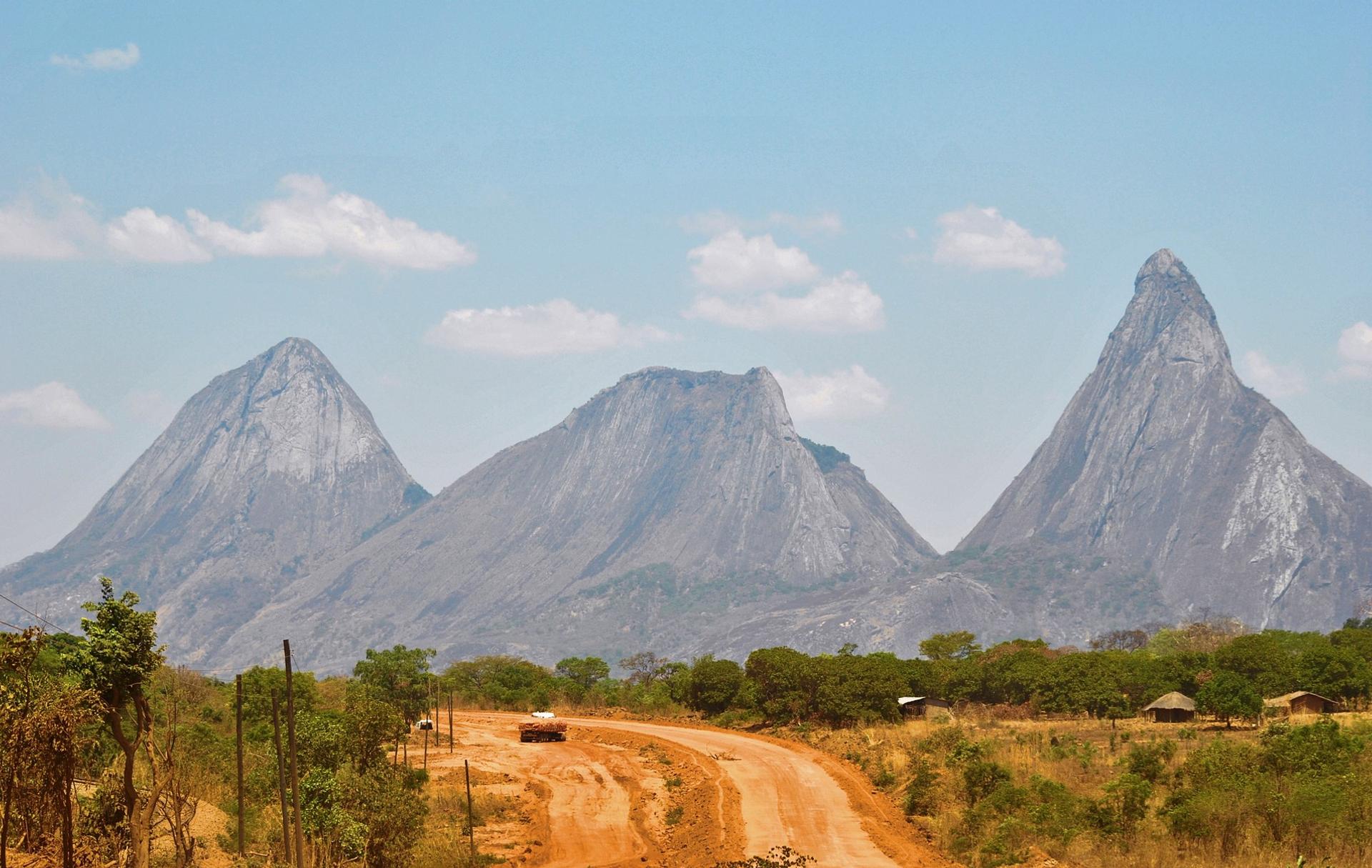 Mountain range in Mozambique in sunny weather with few clouds