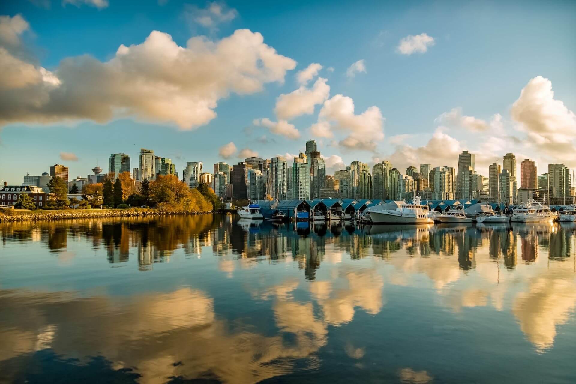 A view of the city of Vancouver surrounded by water, Canada