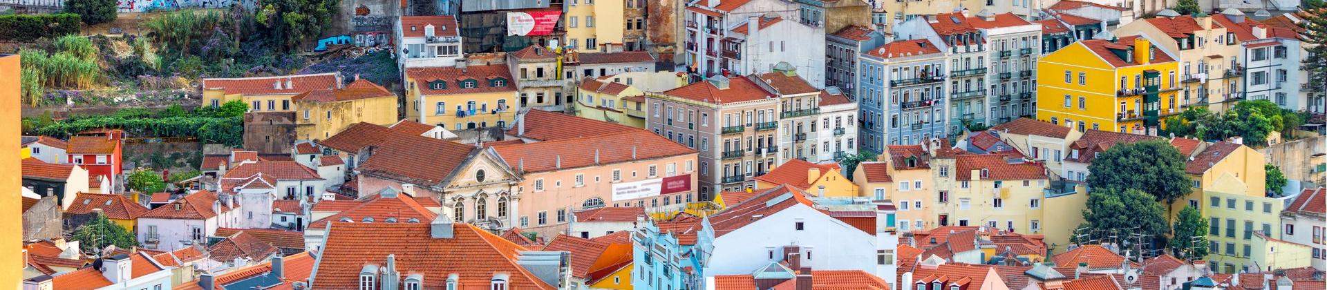 Aerial view of architecture in Lisbon at dawn