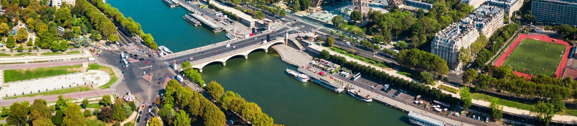 Aerial view of architecture in Paris on a sunny day