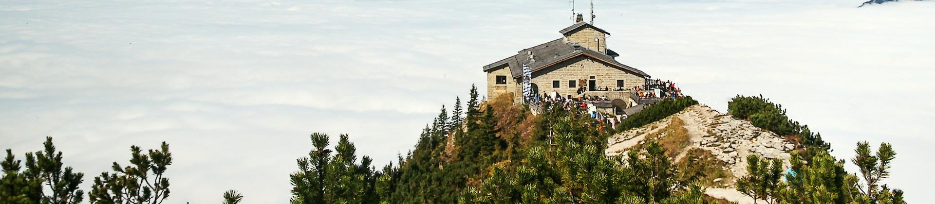 Aerial view of countryside near Berchtesgaden in sunny weather with few clouds