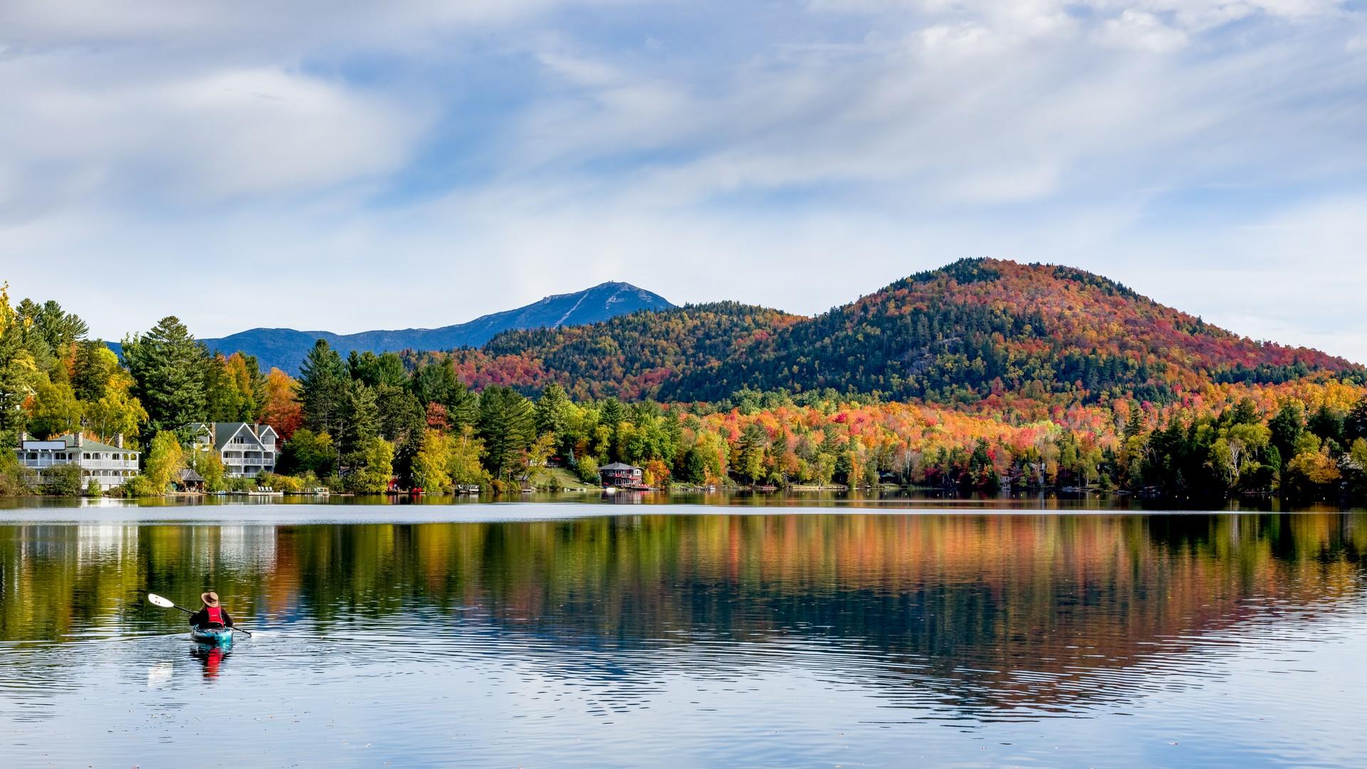 Lake in Lake Placid with cloudy sky