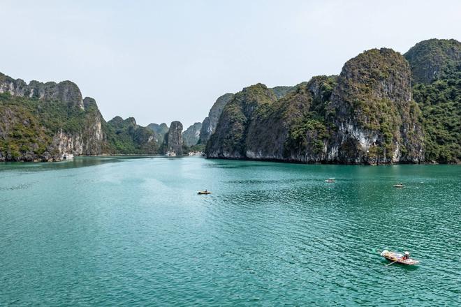 View of the Ha Long Bay and mountains in Vietnam