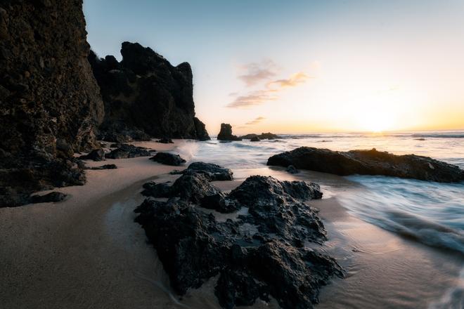 Boucan Canot Beach in Reunion at sunbset.