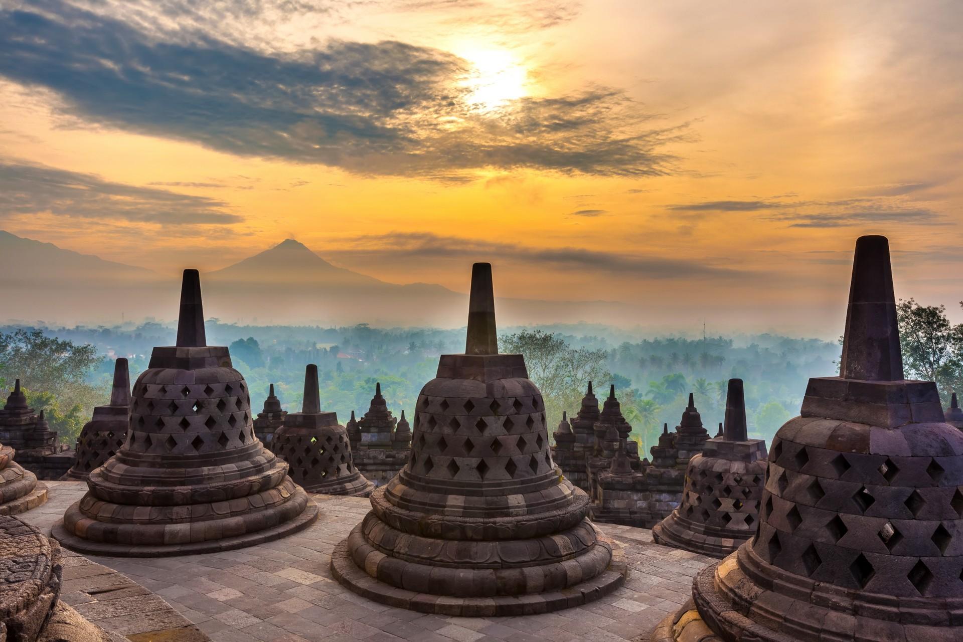 Architecture near Yogyakarta at sunset time