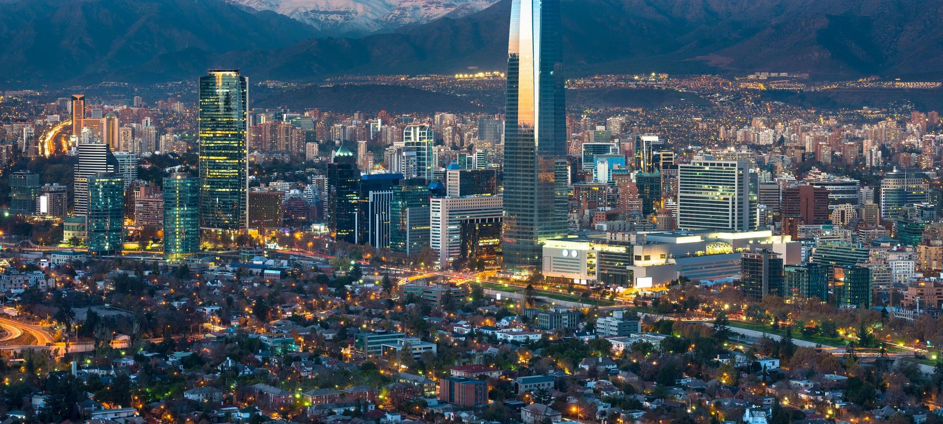 Aerial view of mountain range in Santiago at sunset time