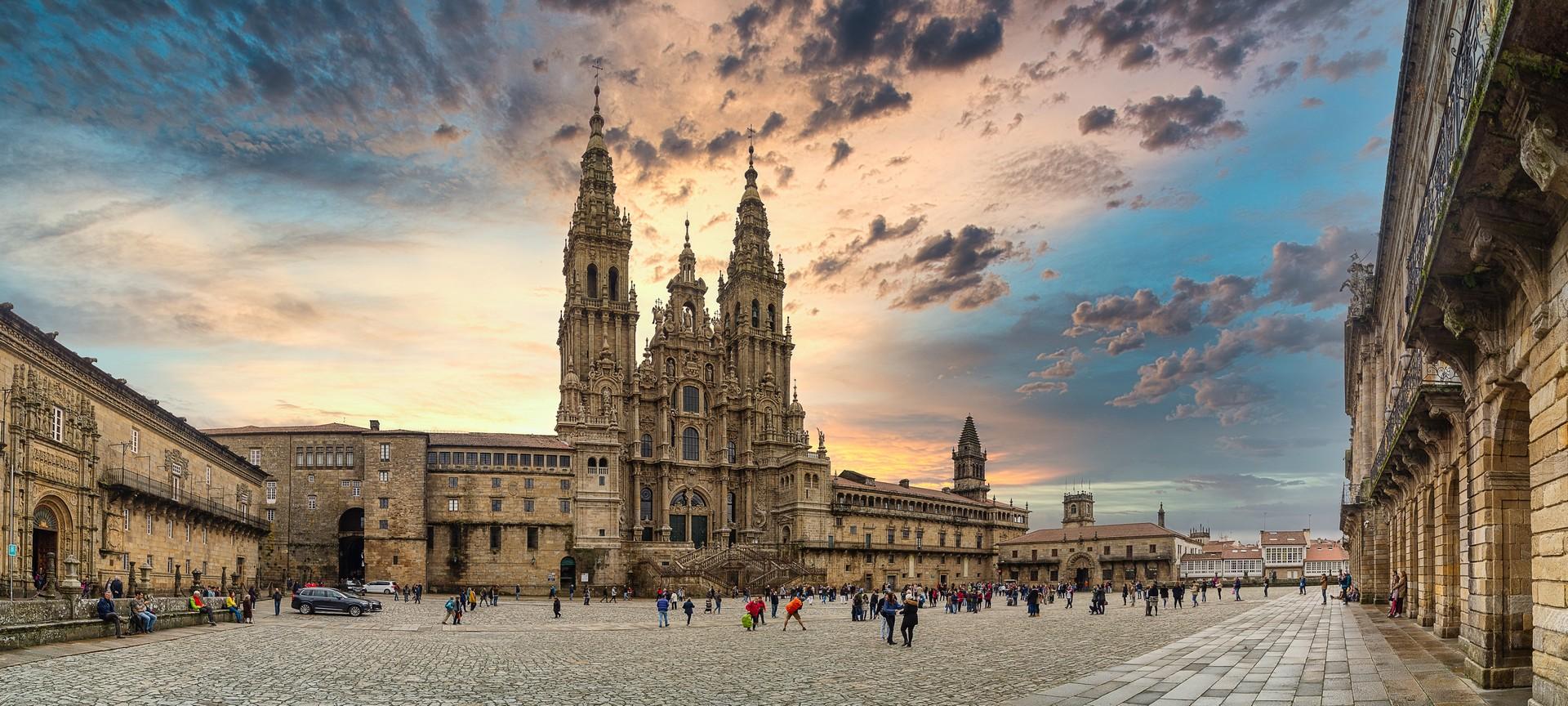 City square in Santiago de Compostela at dawn
