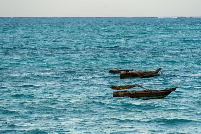 Two rafts floating off the coast of Jambiani, Zanzibar, Tanzania.