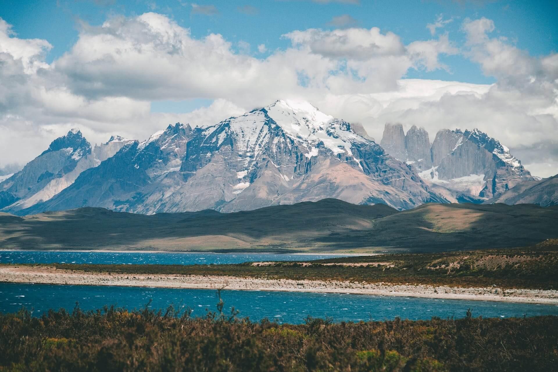 View of lake and mountains in Patagonia National Park, Chile