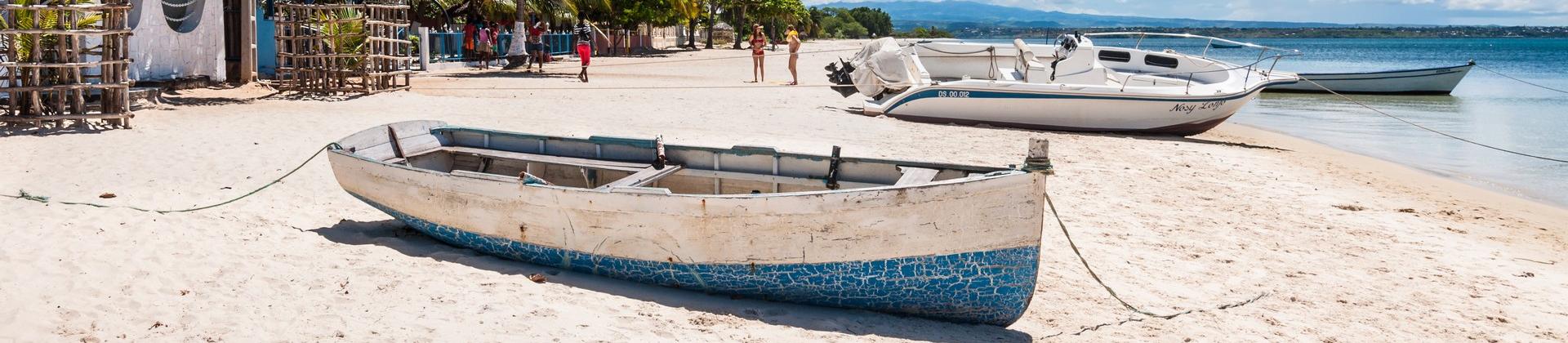 Amazing beach and boat in Ramena in partly cloudy weather