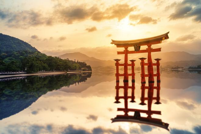 Miyajima, the Holy Island and its red torii gate.