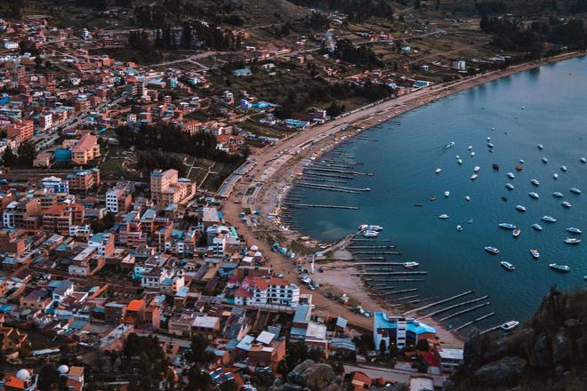 View of the city Copacabana and Titicata Lake in Bolivia