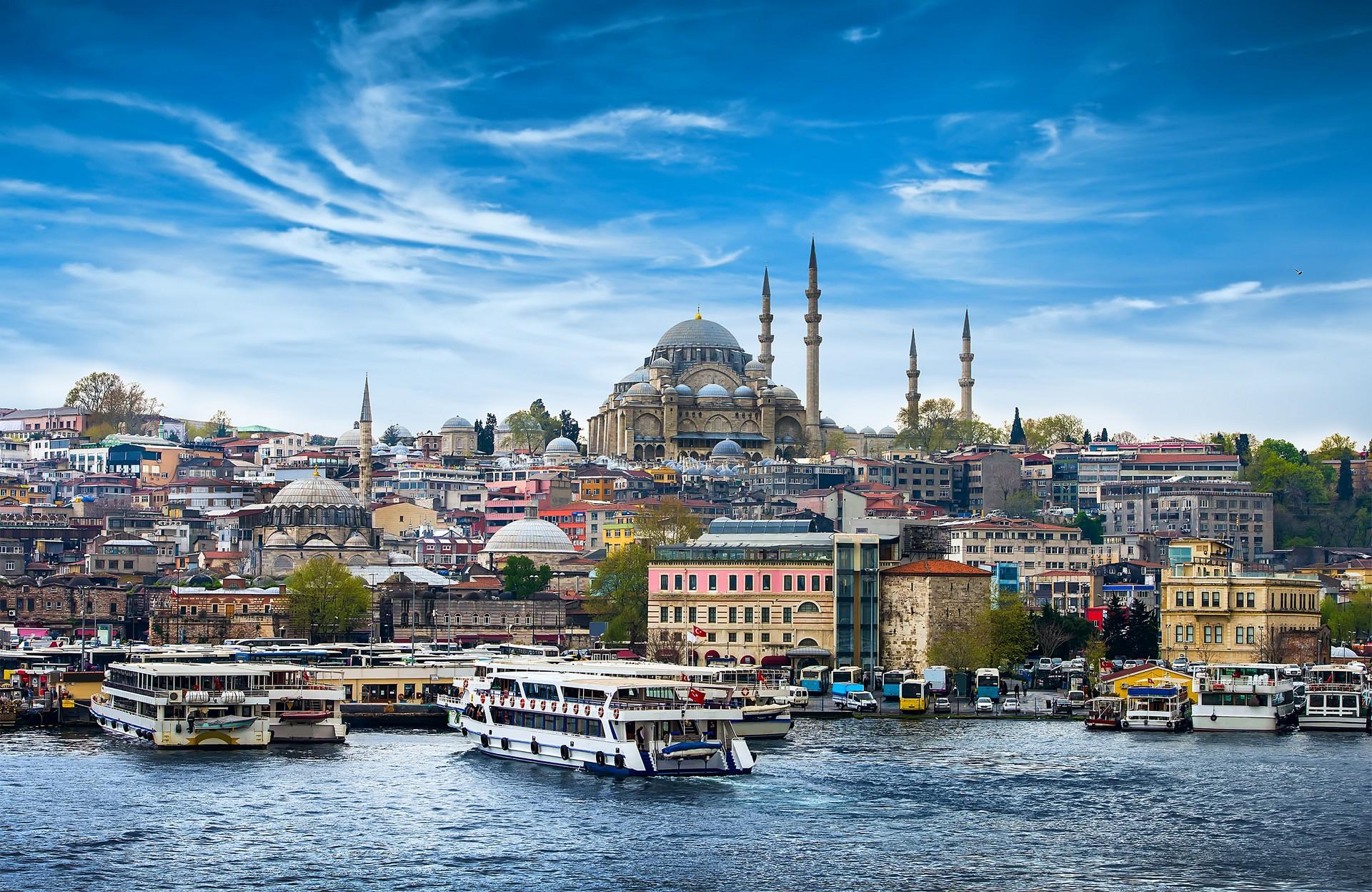 Architecture in Istanbul in sunny weather with few clouds