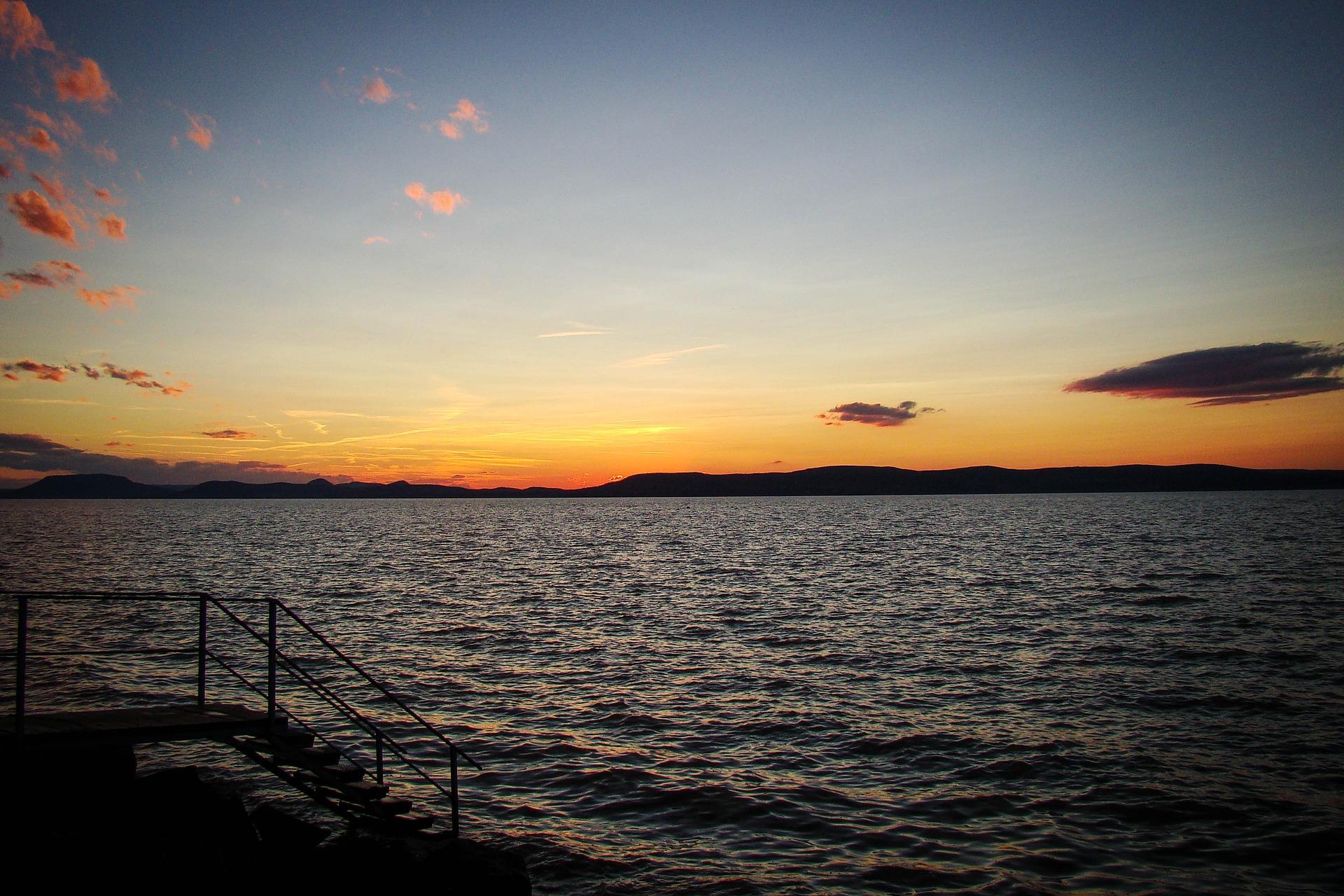 Location near Siófok at sunset time
