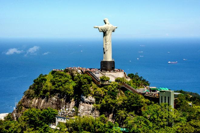 Corcovado Hill in Rio de Janeiro with the famous statue of Christ.